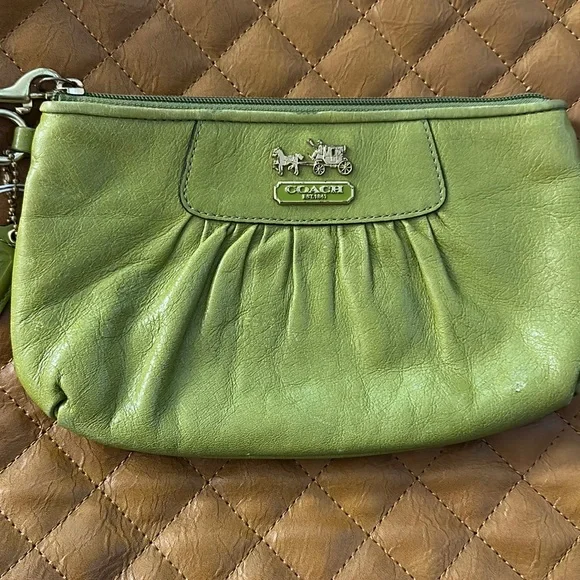 Coach MINT GREEN  Pleated Leather Wristlet