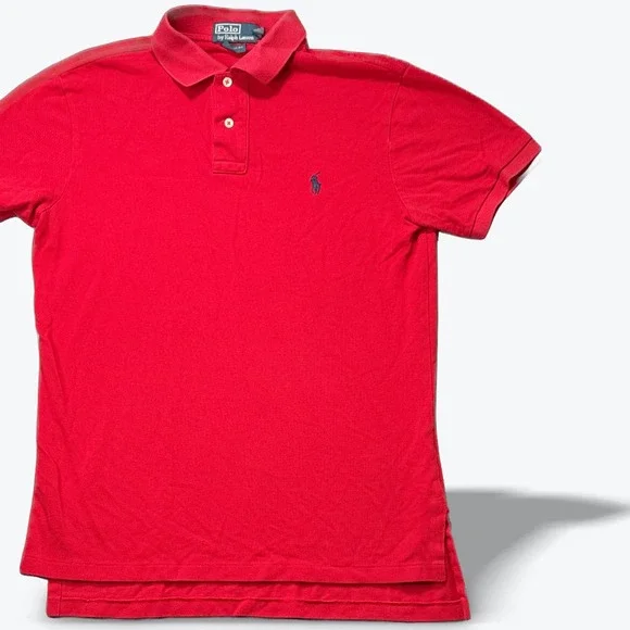 Polo Ralph Lauren Polo Shirt Pique Short‎ Sleeve Custom Fit Red Mens Medium