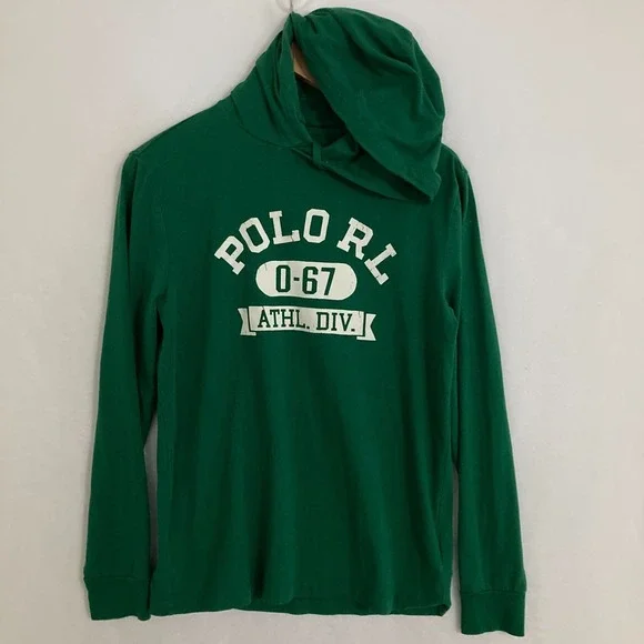 Polo Ralph Lauren Athl Div Hooded Shirt Men Size S Lightweight Logo Pullover Tee