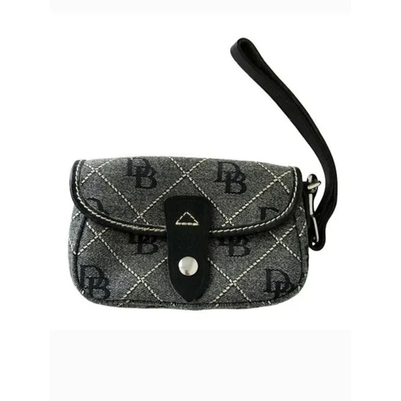 Dooney & Bourke Gray & Black Signature Jacquard Flap Wristlet Pouch / Wallet