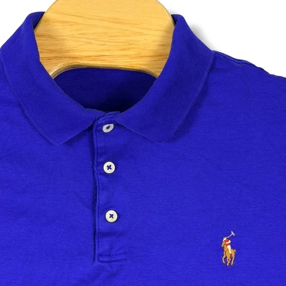 Polo Ralph Lauren Polo Shirt Mens XXL Blue Classic Fit Cotton Flesh Pony Golf