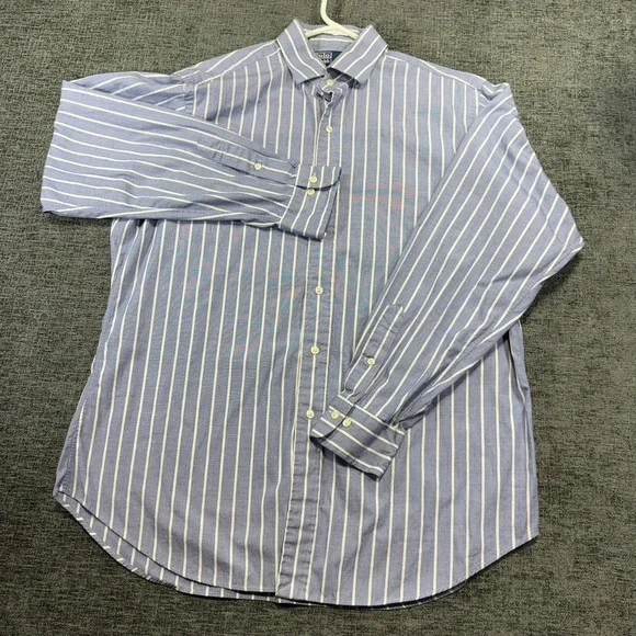 Polo Ralph Lauren Button Down Mens 16.5 L Blue White Striped Regent Classic Fit