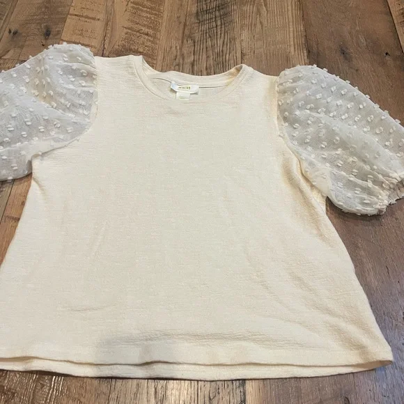 Anthropologie Cream Puff-Sleeve Swiss Dot Top