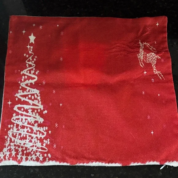 Red Christmas Pillow Cover with Reindeer Design