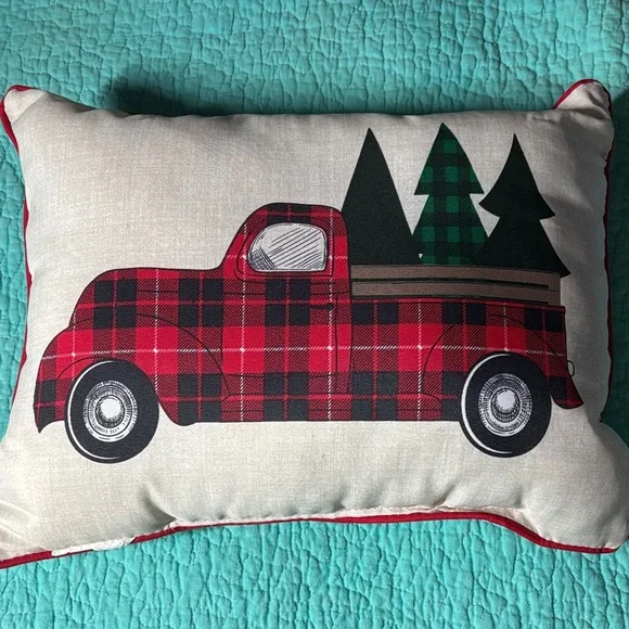 Plaid Truck Holiday Pillow