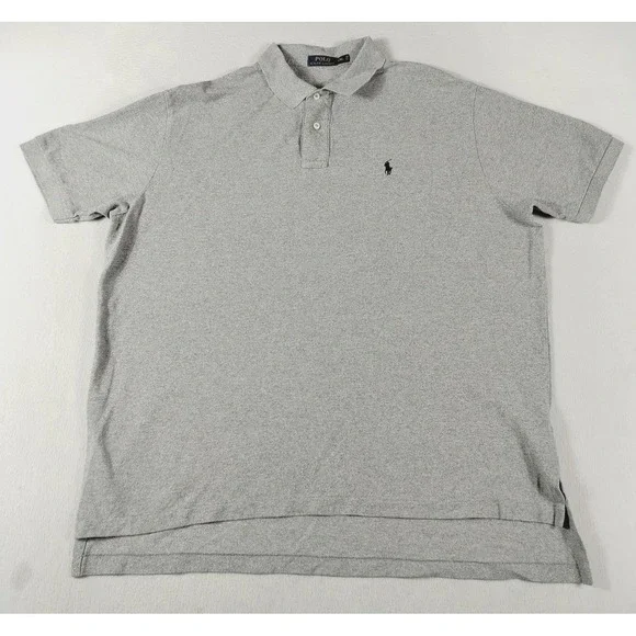 Polo Ralph Lauren Polo Shirt Mens 2XL Gray Solid Cotton Pony Casual Preppy