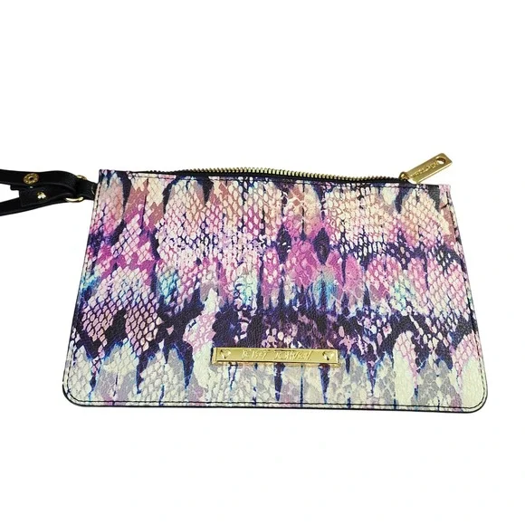 Betsey Johnson Snake Print Wristlet Pouch Cosmetic Bag Pink Purple Blue Gold‎