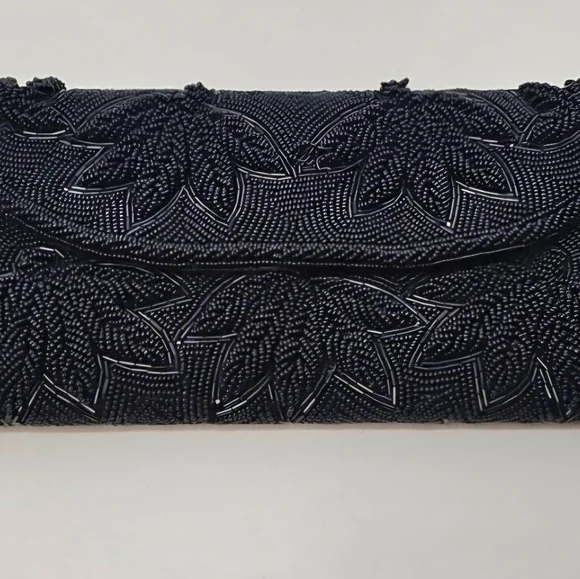 Elegant Handmade Beaded Black Clutch Purse‎ Cocktail Evening Feminine Glam