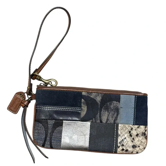 Coach vintage y2k denim patchwork wristlet wallet clutch bag