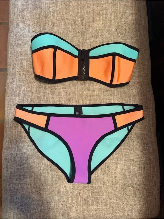 triangl swimwear Colorblock Strapless Bikini Top & Bottom - Aqua, Orange, Purple