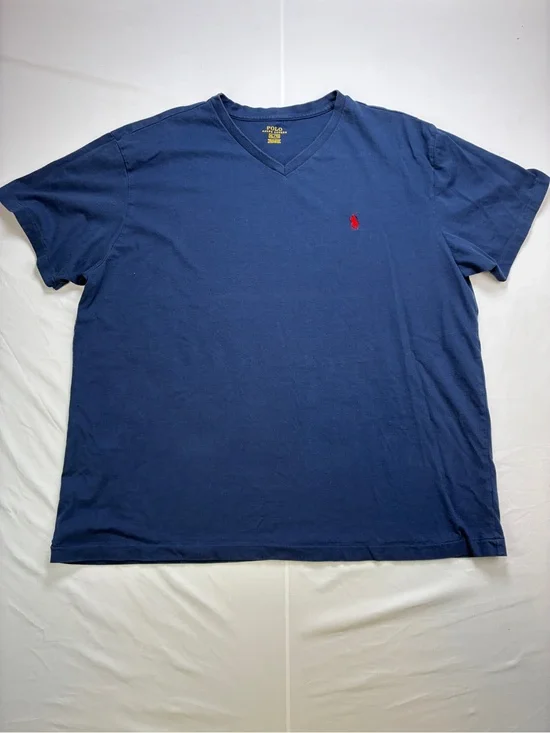 Polo Ralph Lauren Navy V-Neck Tee with Red Polo Emblem