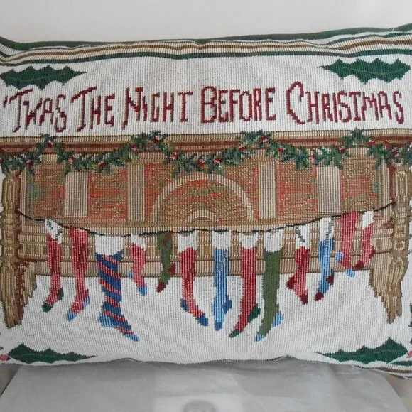 Twas The Night Before Christmas Christmas Vintage Tapestry Holiday Pillow 16x12