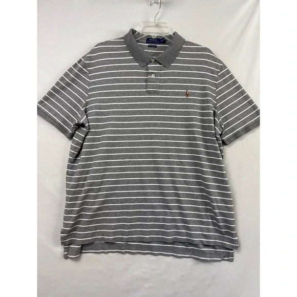 Polo Ralph Lauren Polo Shirt Mens XXL Gray White Striped Pima Soft Touch Pony
