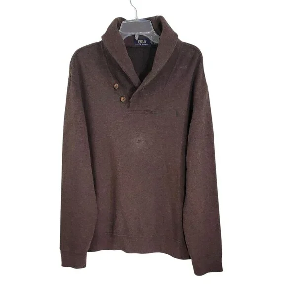 Polo Ralph Lauren Mens Brown Shawl Neck Sweater Elbow Patch Long Sleeve Size‎ XL