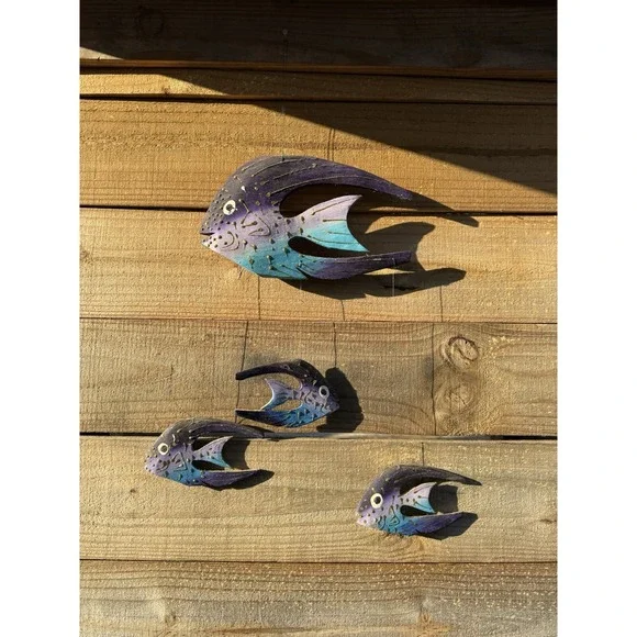 Wooden Hanging‎ Decorative Hand Carved Hand Painted Fish Vintage Jamaica