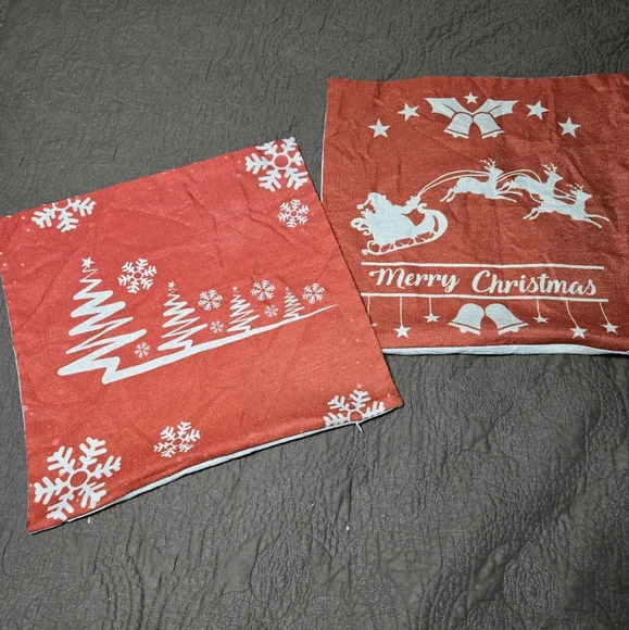 Set of 2 Whimsical Vintage Style Christmas Throw Pillow Cover Santa Claus Snow