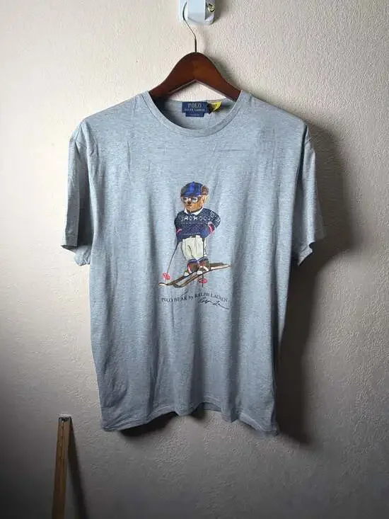 NWT Polo Ralph Lauren Men's Grey Skiing Polo Bear Classic Fit T-Shirt Size Mediu