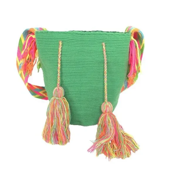 Colombian Large Handmade Wayuu Mochila Bag Solid‎ Casual Top Quality Green Multi