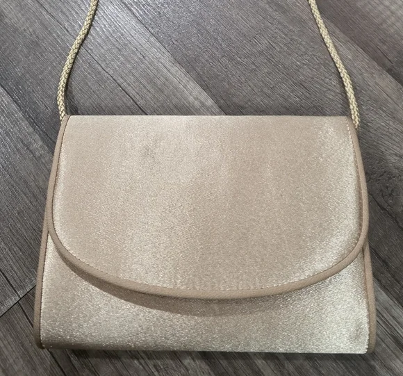 Vintage La R3gale Gold Champagne Satin Clutch Crossbody Bag Formal Prom Wedding
