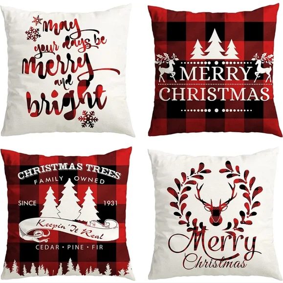 Throw pillow covers holiday Christmas plaid gingham print