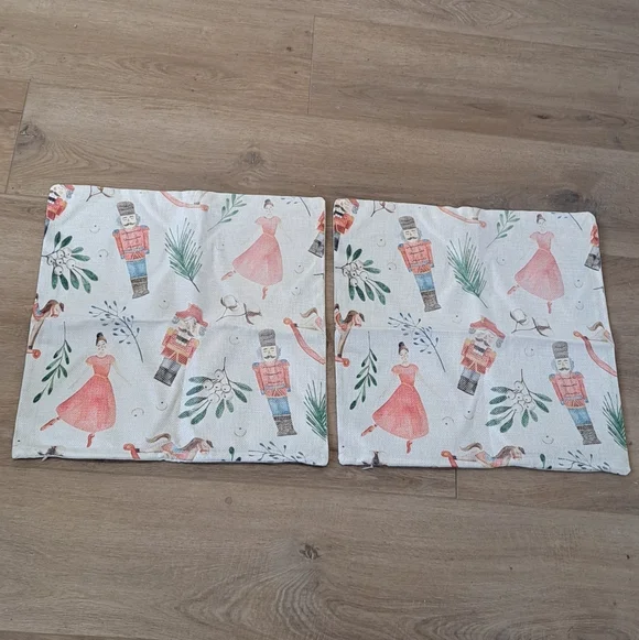 NWOT- Linen Nutcracker Ballet Christmas Pillow Covers, Set Of Two.