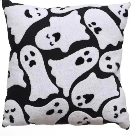NWT- Black & White Flying Ghosts Halloween Accent Pillow. 17x17
