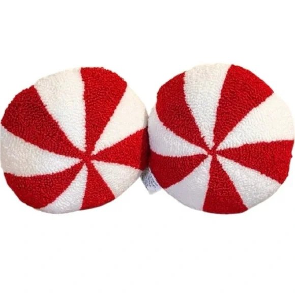 🆕-Set of 2- Peppermint Candy Embroidered Pillows. NWT