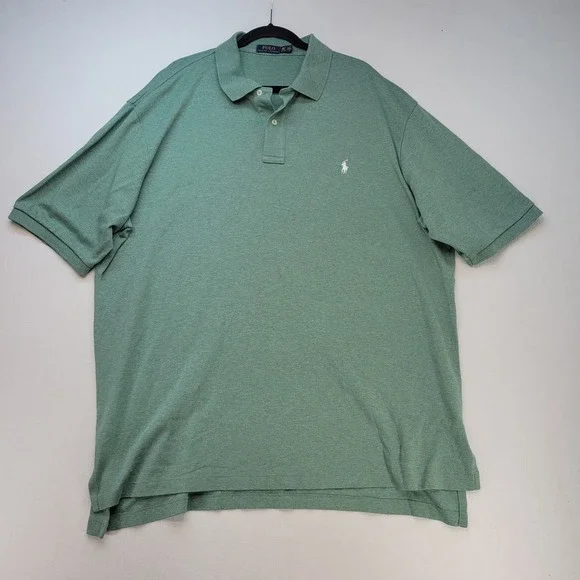 Polo Ralph Lauren Polo Shirt Mens 2XLT Green Classic Fit Heathered Cotton Pony