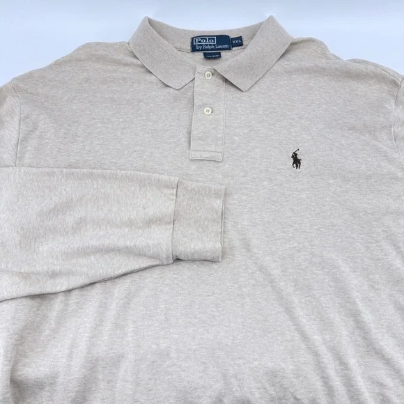 Polo Ralph Lauren Polo Shirt Mens XXL Long Sleeve‎ Beige Classic Fit Pony Logo
