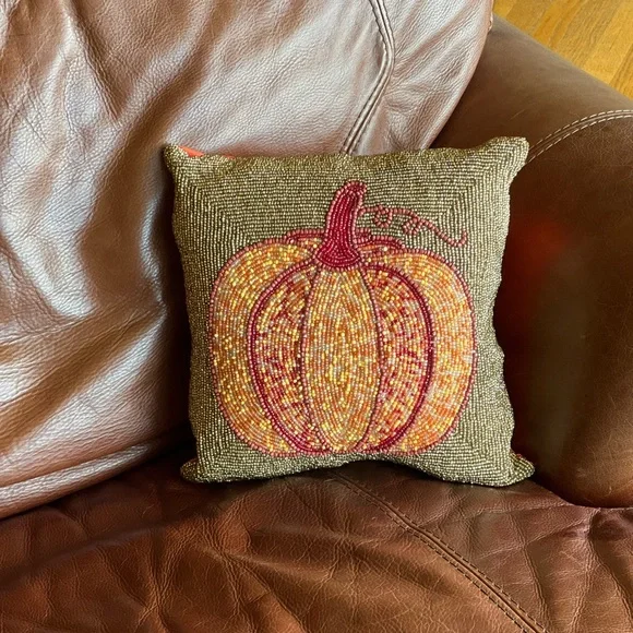 EUC Beaded Pumpkin Accent Pillow