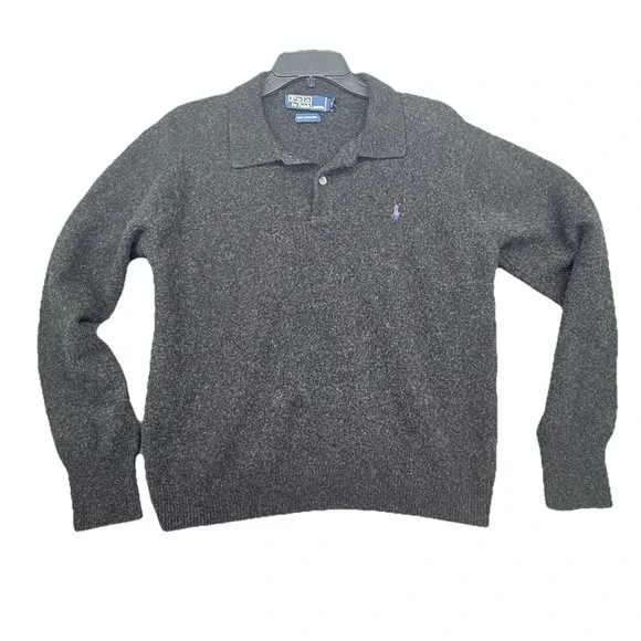 Polo Ralph Lauren Polo Shirt Mens Black Long Sleeve Lambs Wool Pony Large Runs S