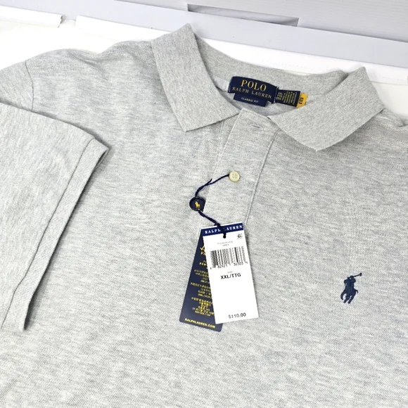 NWT Polo Ralph Lauren Polo Shirt Gray Pique Short Sleeve Men's 2XL Classic‎ Fit.