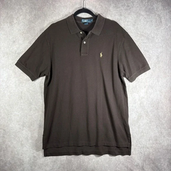 Polo Ralph Lauren Polo Shirt Mens L Brown Short Sleeve Pique Pony Logo Preppy