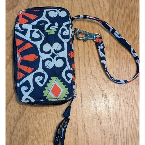 Retired Vera Bradley Sun Valley Wallet ID Case Wristlet Navy & Orange Print