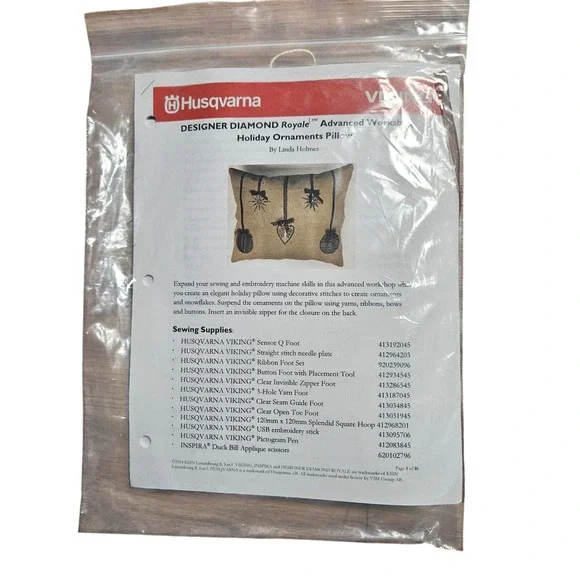 Husqvarna Viking Designer Diamond Royale Holiday‎ Ornaments Pillow Kit NWT