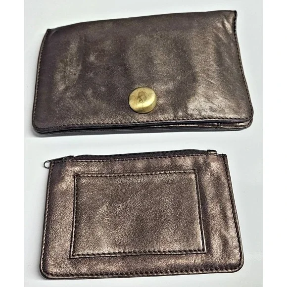 Latico NJ USA brown metallic leather bifold wallet clutch purse 2 pcs‎