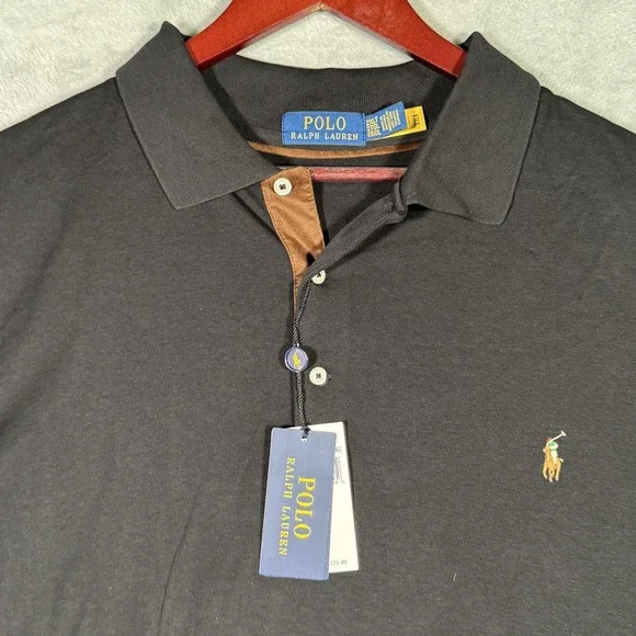 Polo Ralph Lauren Polo Shirt Mens 2XLT 2XL Tall Black Soft Cotton Long Sleeve