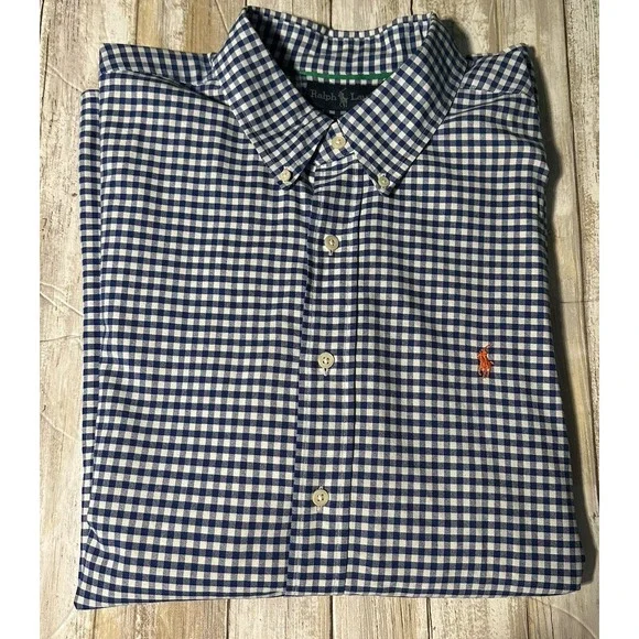 Polo Ralph Lauren Shirt Mens XL Classic Fit Blue Gingham Check‎ Button Up