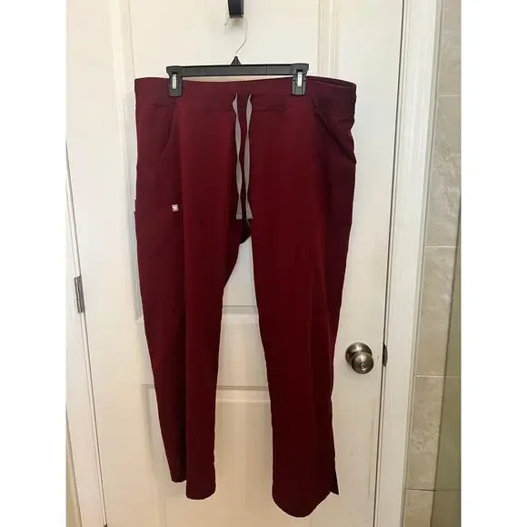 Figs Cairo Cargo Scrub Pants Burgundy Men's XL Elastic Waist Straight Medical