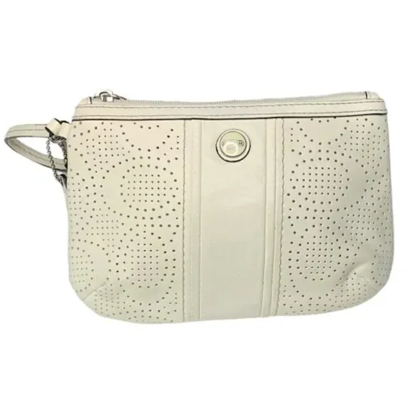 COACH Logo Perforated C's Leather Wristlet
