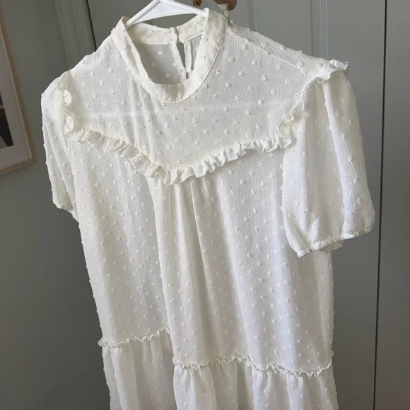 Anthropologie Cream Swiss Dot Ruffle Yoke Blouse