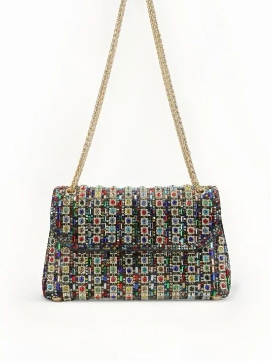 LaurenLorraine Celine Jeweled Shoulder Crossbody Bag Multicolor Chain Strap