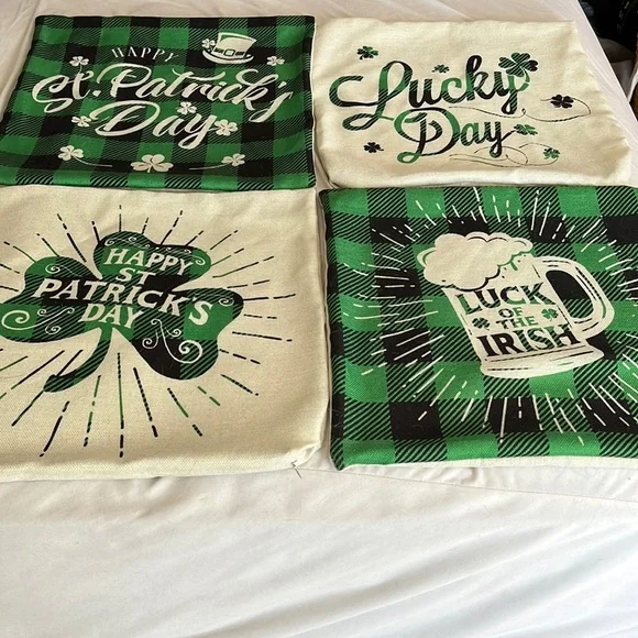 Set of 4 St Pattys Day decorative pillow covers 18”x18”