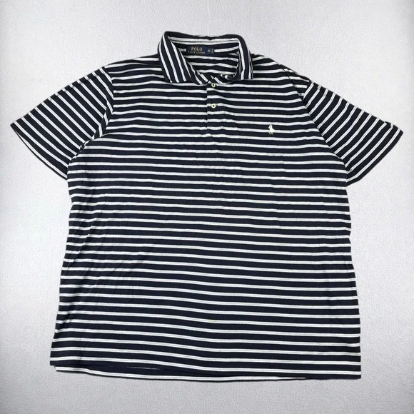 Polo Ralph Lauren Polo Shirt Mens 2XLT Navy Blue Striped Short Sleeve Pony Logo