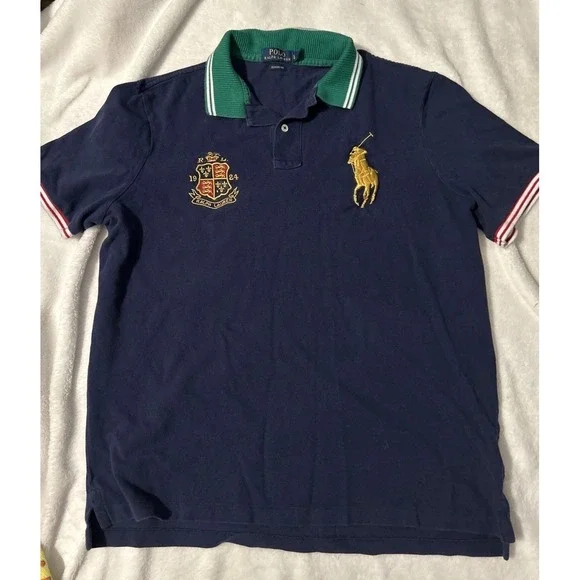 Polo by Ralph Lauren Men's Heraldic‎ Crown Crest Big Pony Navy Polo Shirt Size L