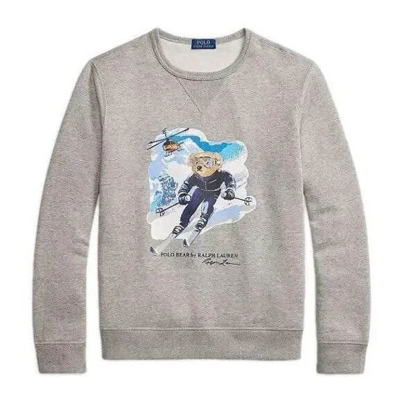 NWT Polo Ralph Lauren Ski Bear Sz Large Mens Gray Crewneck Sweatshirt Helicopter