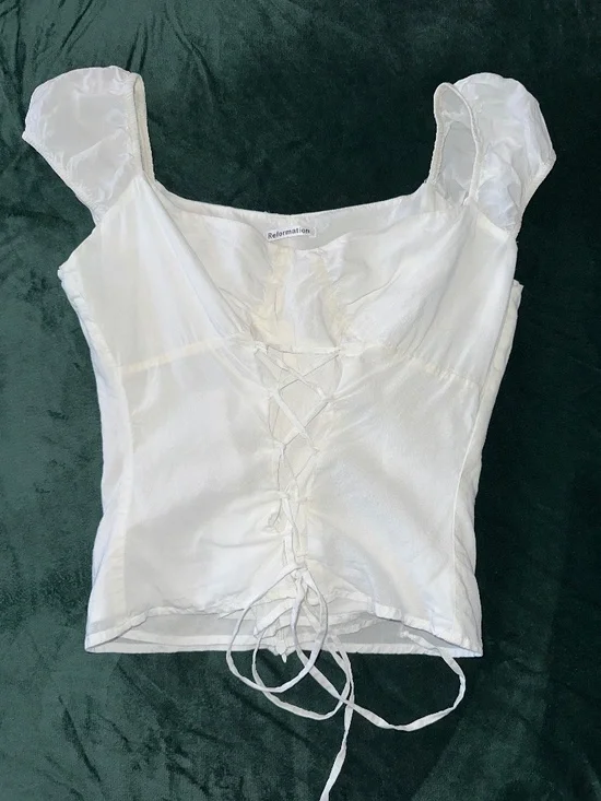 Reformation White corset style Lace up front Milkmaid style top size 10