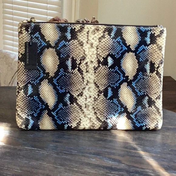 NWT Banana Republic Zip Top Python Print Pouch