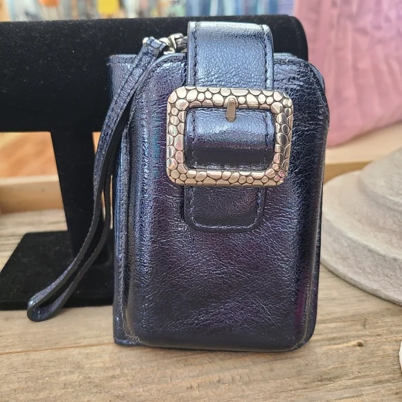 Brighton Blue Pebbled Leather Phone Wallet Wristlet