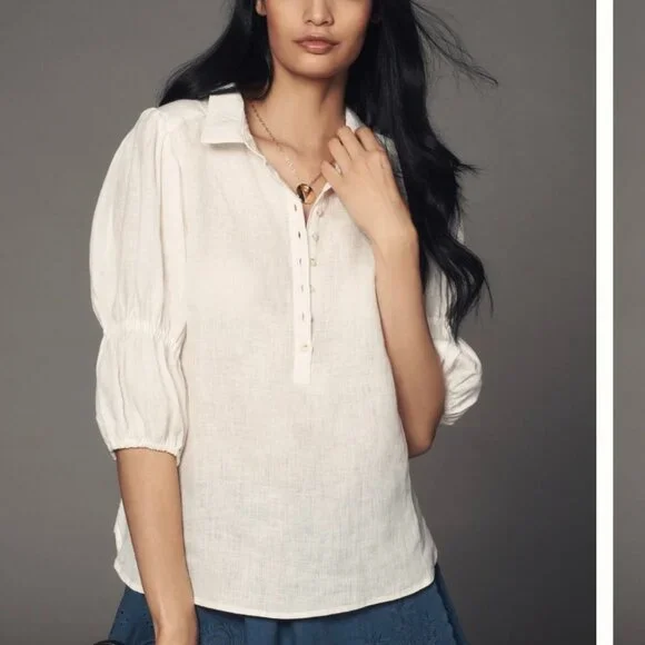 Anthropologie The Tallulah Double Puff-sleeve Blouse by Pilcro